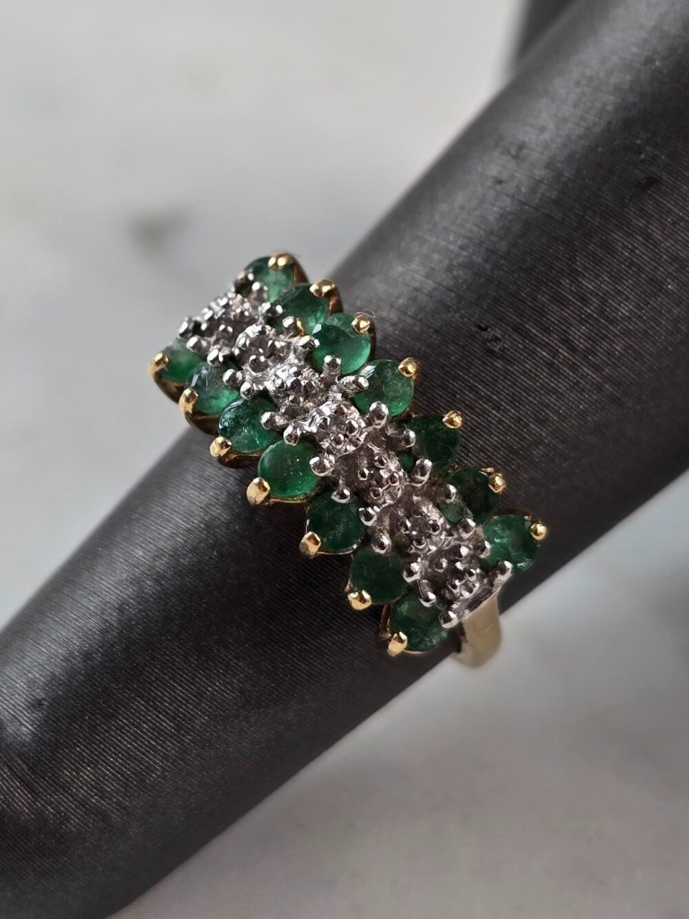 Womens Vintage Estate 10k Yellow Gold Emerald Diamond Ring 2.2g E5174